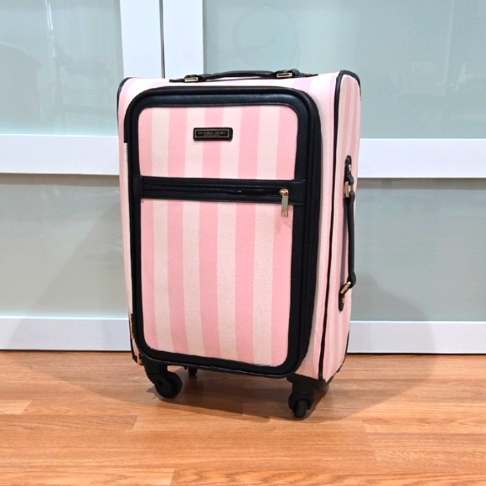Rare Victoria's Secret VS Pink and Black Striped Suitcas Carryon Luggage